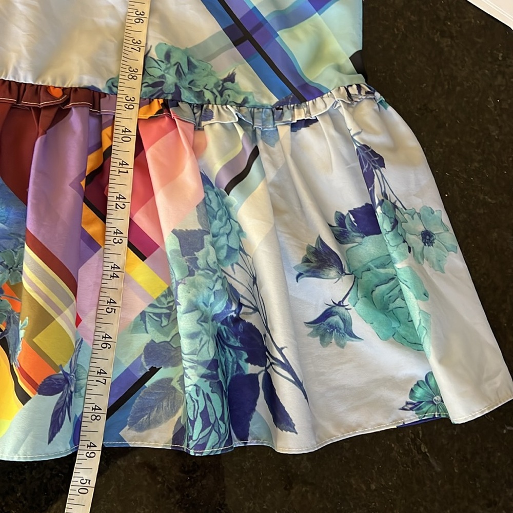 Tahari ASL Blue/Yellow Multi Floral Sleeveless Flounce-Hem Maxi Dress Size 8P - Picture 14 of 16